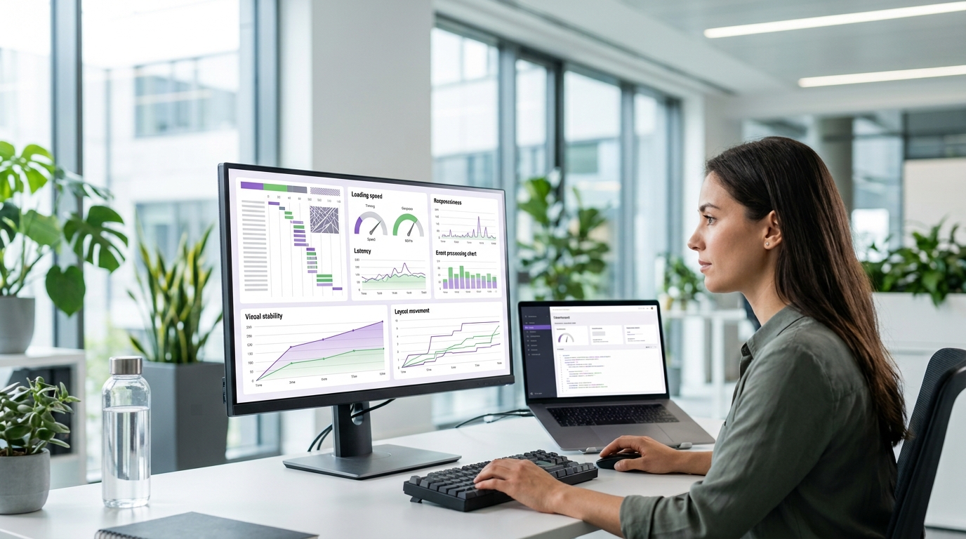 Developer analyzing Core Web Vitals performance for an Elementor website
