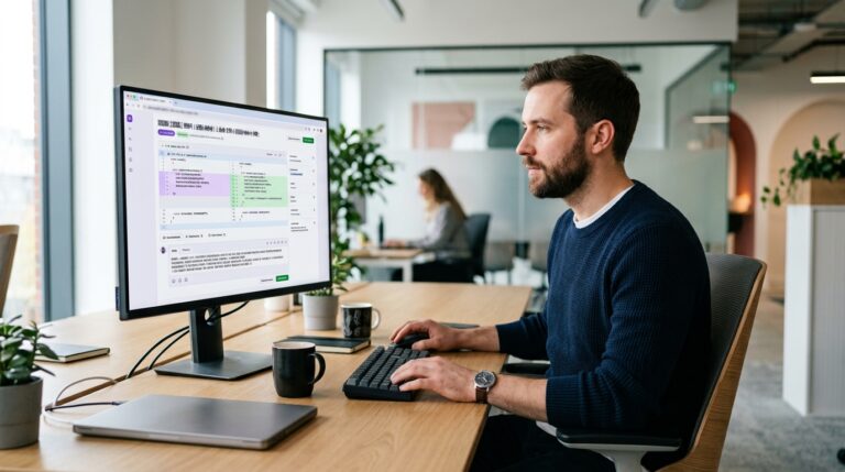 Developer reviewing an AI coding agent pull request before approving the code changes