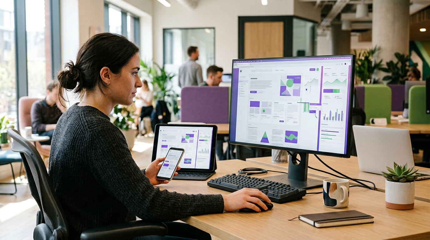 Developer testing Elementor performance and interactions across desktop tablet and mobile
