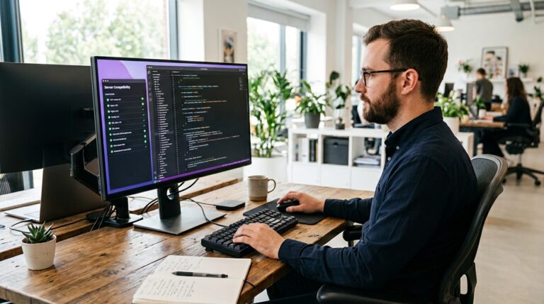 WordPress developer reviewing PHP 8.5 code and checking plugin compatibility