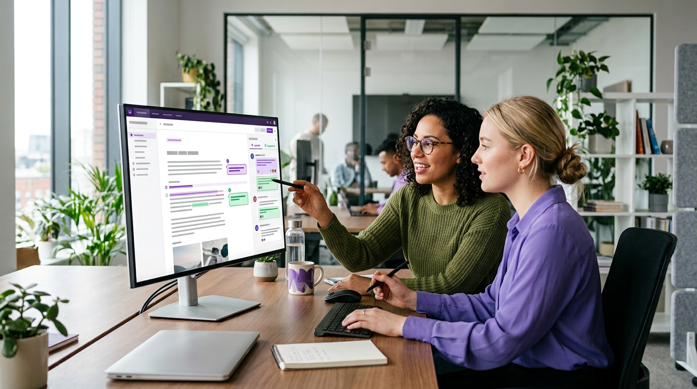 WordPress editors reviewing content together with notes and suggested changes
